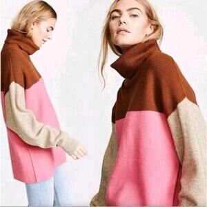 Free People Softly Structured Tunic Sweater Candy Pop Colorblock Pink Brown XS